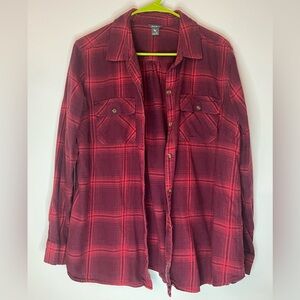 Eddie Bauer Women’s XL Burgundy Red Plaid Flannel Button Up Shirt